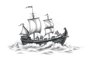 pirat-ship with ghosts surrounded by fog on sea. tattoo idea