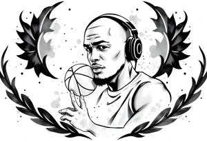 A guy dribbling a basketball with headphones on tattoo idea