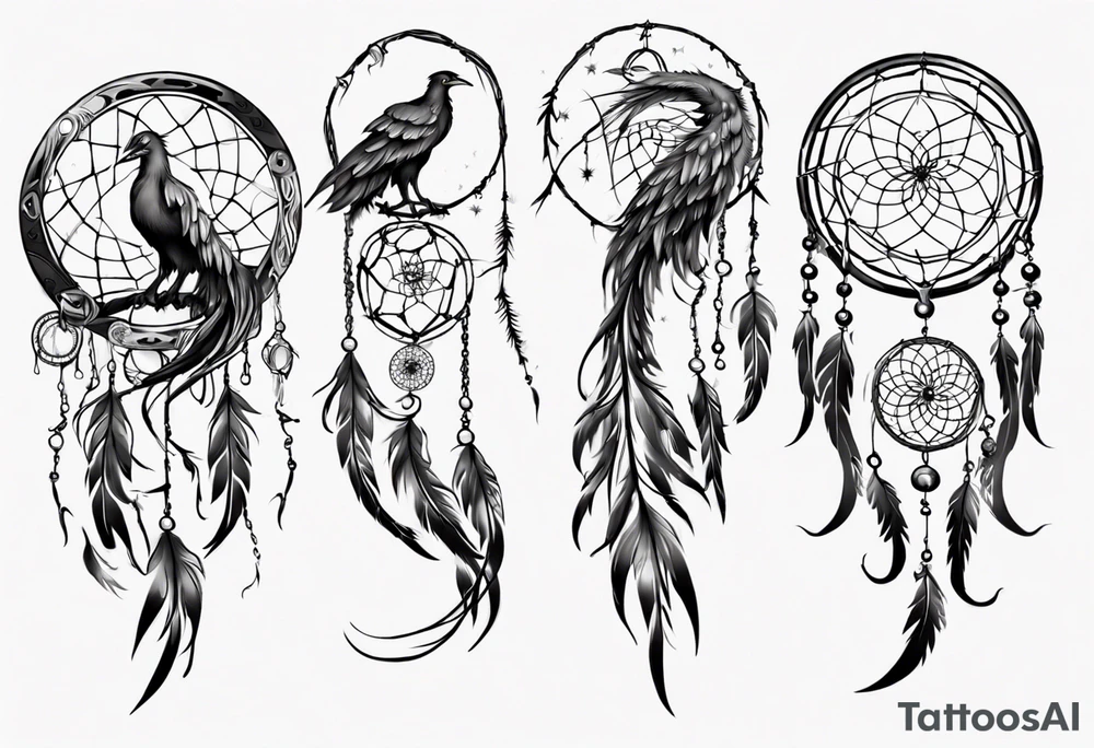 Phoenix with dream catcher tail tattoo idea