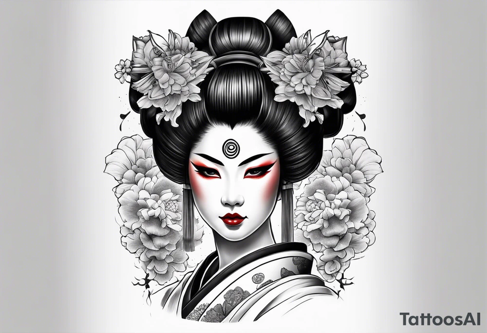 geisha in oni mask tattoo idea