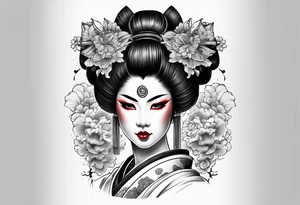 geisha in oni mask tattoo idea