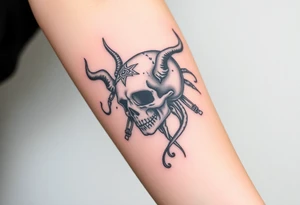 mystical  bringer of death head in lap tattoo idea