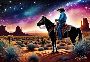 Cowboy standing in the Arizona desert with a galaxy sky tattoo idea