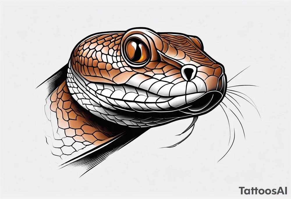 Copperhead with just the head turned up and mouth open and copper colored eyes tattoo idea