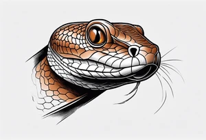 Copperhead with just the head turned up and mouth open and copper colored eyes tattoo idea