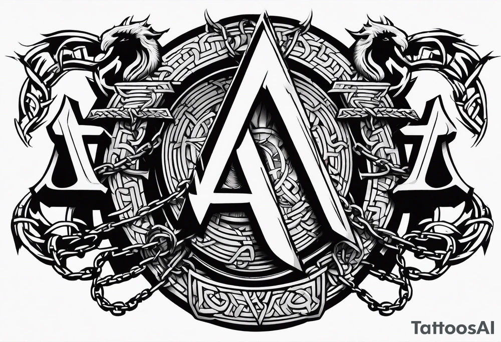 Valhalla sword shield dragon axe Valknut barbed wire chains tattoo idea Valhalla sword shield dragon axe Valknut barbed wire chains tattoo idea