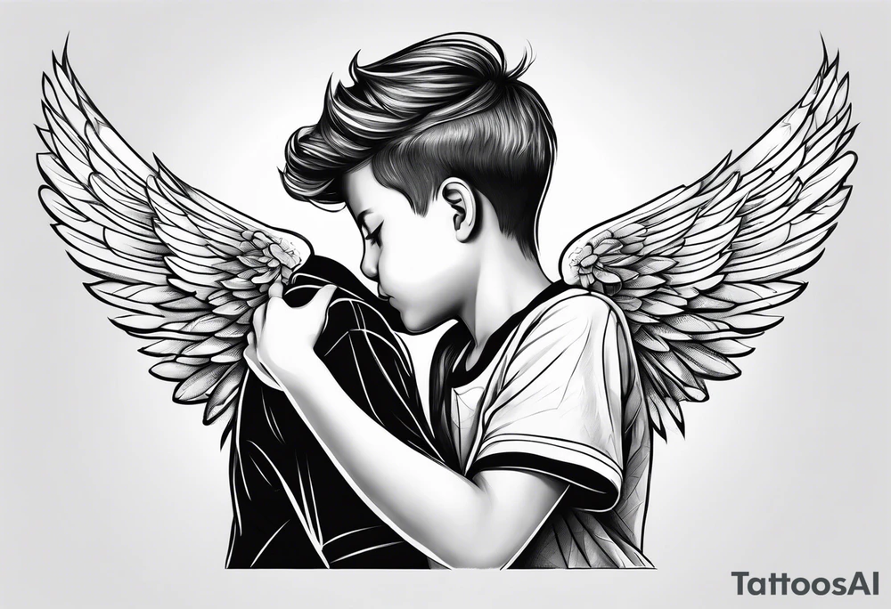 A boy laying his head on an angel’s shoulder tattoo idea
