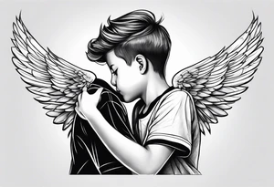 A boy laying his head on an angel’s shoulder tattoo idea