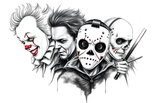 Pennywise, Freddy Krueger, Michael Meyers, jason voorhees, and chucky tattoo idea