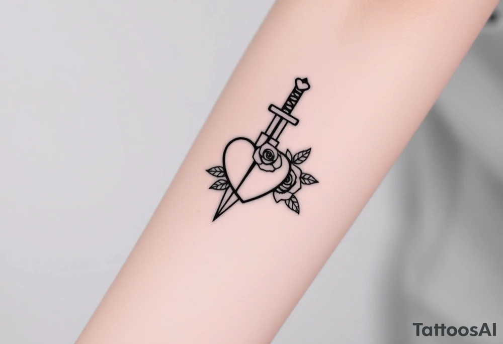 dagger piercing a heart with roses tattoo idea