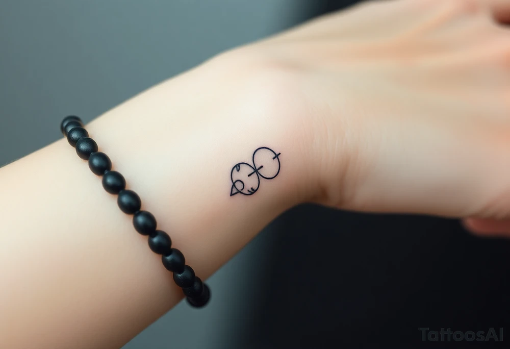 Design a very small (max 2x2 cm) tattoo for the inner wrist that subtly symbolizes lesbian identity. It should be minimal and delicate — possibly fine line or soft color. The design must be discreet yet meaningful, not instantly recognizable as LGBTQ but with layered symbolism. Think of subtle elements like intertwined female symbols, abstract sapphic references, or a hidden double meaning through nature (e.g. flowers, moons, triangles). Avoid clichés or bold pride imagery. Keep it elegant, wearable, and intimate. tattoo idea