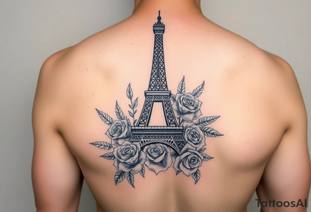Beautiful Eiffel Tower wrapped in roses tattoo idea