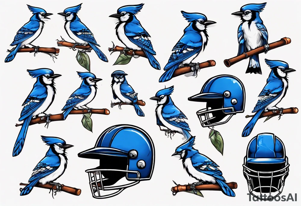 bluejay wearing cricket helmet tattoo idea