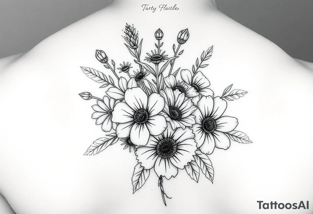 Birth flower bouquet with August August November August and October birth flowers tattoo idea