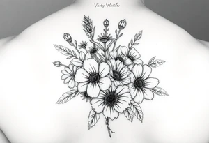 Birth flower bouquet with August August November August and October birth flowers tattoo idea
