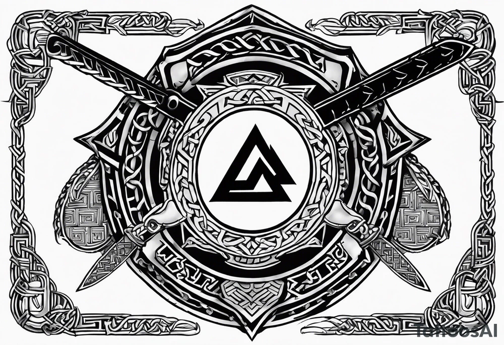 Valhalla shield sword axe Valknut chains tattoo idea