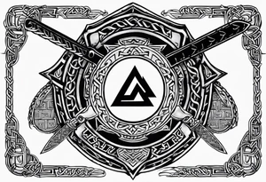 Valhalla shield sword axe Valknut chains tattoo idea