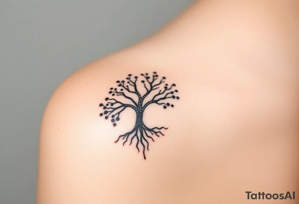mystical tree of life with cosmic roots and celestial branches tattoo idea