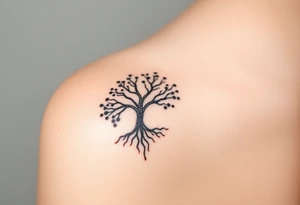 mystical tree of life with cosmic roots and celestial branches tattoo idea