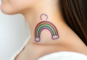 A rainbow with a halo above it to honour a rainbow baby tattoo idea