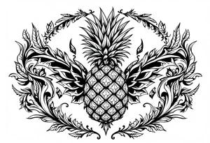 Design around a vagina and anus area using a  pineapple with diamonds  and magestic, crown, vagina, anus, pubic tattoo idea