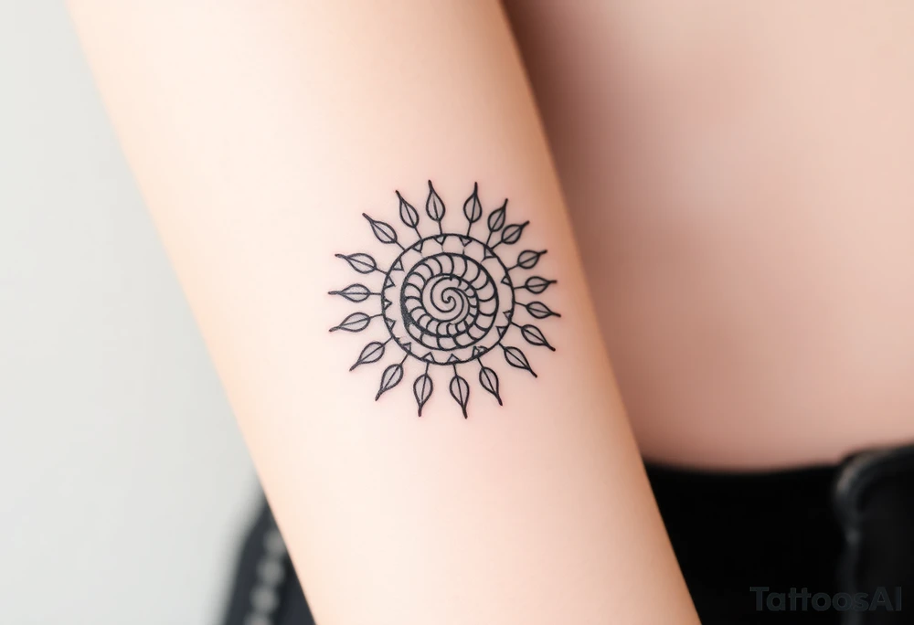 Fibonacci spiral shell sun tattoo idea