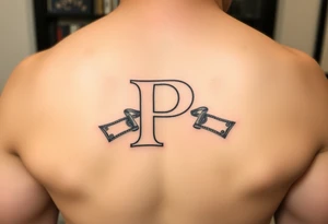 Small Letter P with a dollar bill coming out from the sides tattoo idea