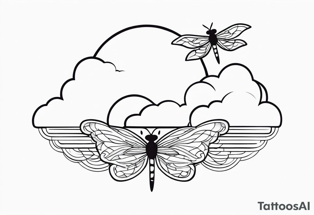 cloud and sun with small dragonfly tattoo idea