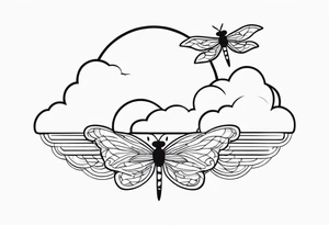 cloud and sun with small dragonfly tattoo idea