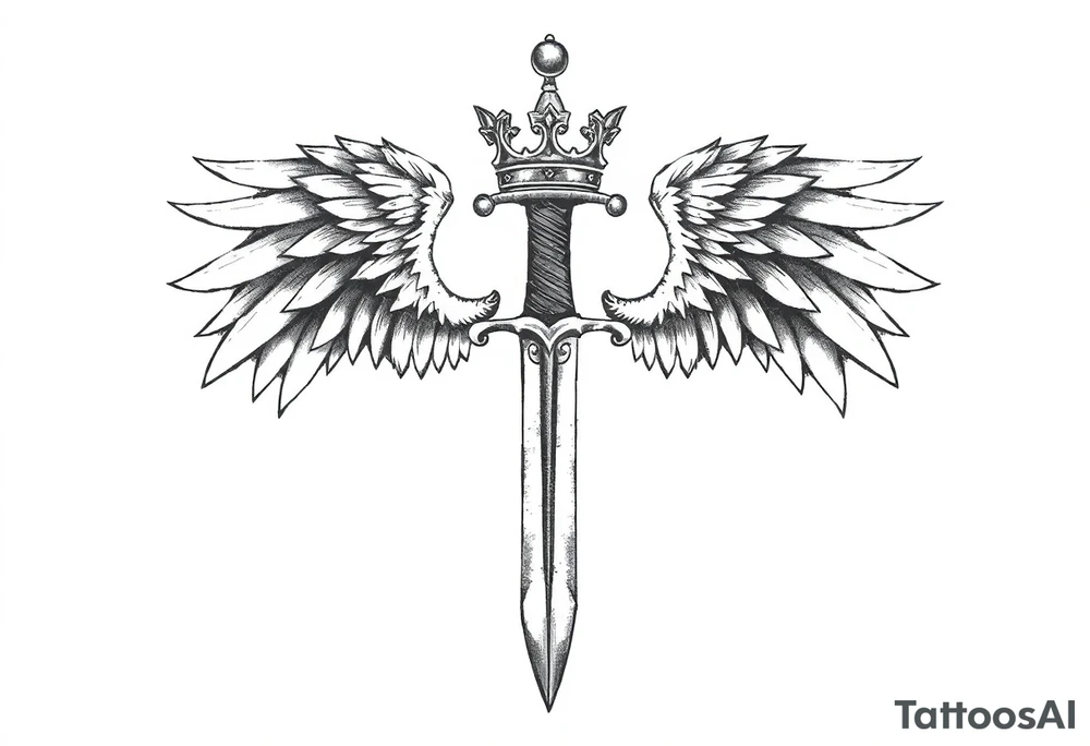 A sword with wings on the handle and a crown over the sword tattoo idea A sword with wings on the handle and a crown over the sword tattoo idea