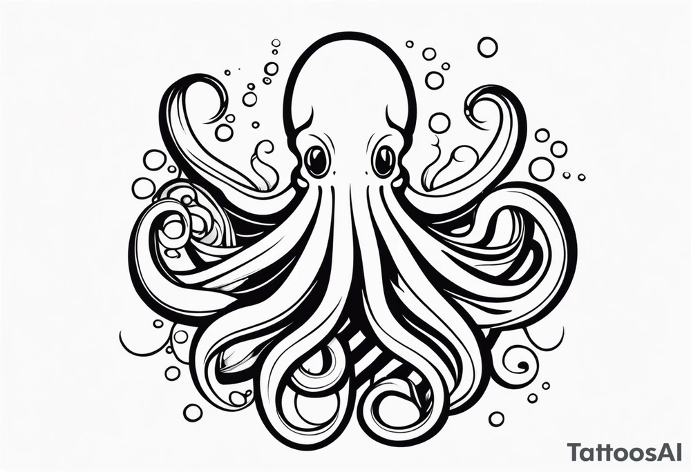 Tribal half sleeve. octopus surrounded by ribbons of water waves filled with fish. the octopus has no eyes. Use thick lines only with less detail. tattoo idea