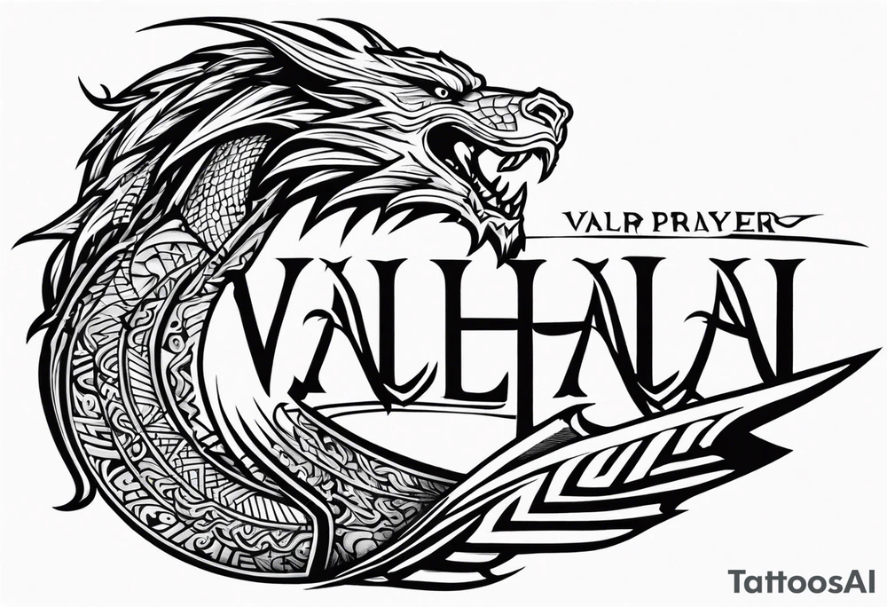 Valhalla prayer sword dragon axe tattoo idea