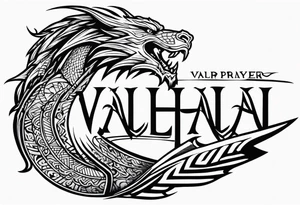Valhalla prayer sword dragon axe tattoo idea