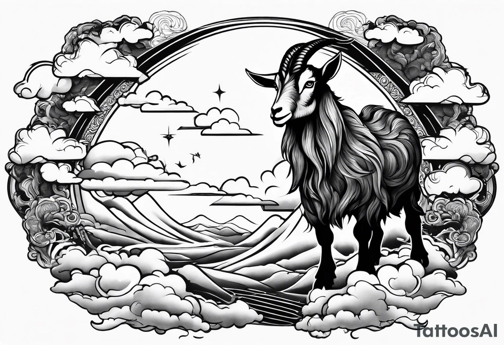 full body goat with kumo clouds tattoo idea