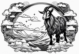 full body goat with kumo clouds tattoo idea
