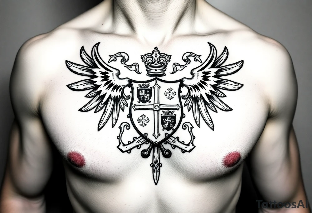 Powerful mideval Irish family crest for a full chest tattoo tattoo idea