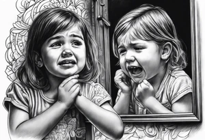 Little girl crying in the mirror with older self tattoo idea