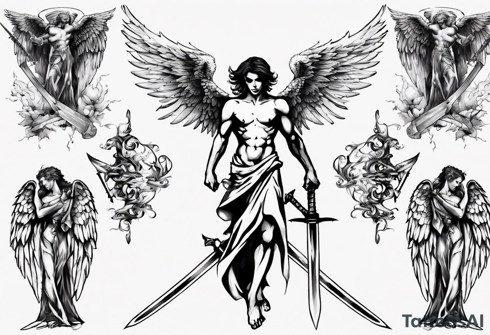 Fallen angel - men with two swords tattoo idea