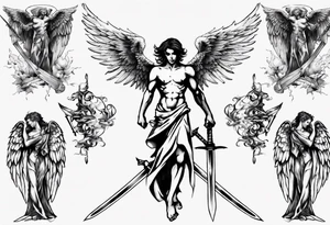 Fallen angel - men with two swords tattoo idea