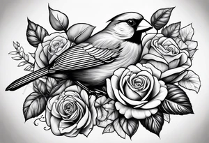 breast cancer memorial right forearm tattoo incorporating roses and a cardinal into the tattoo tattoo idea