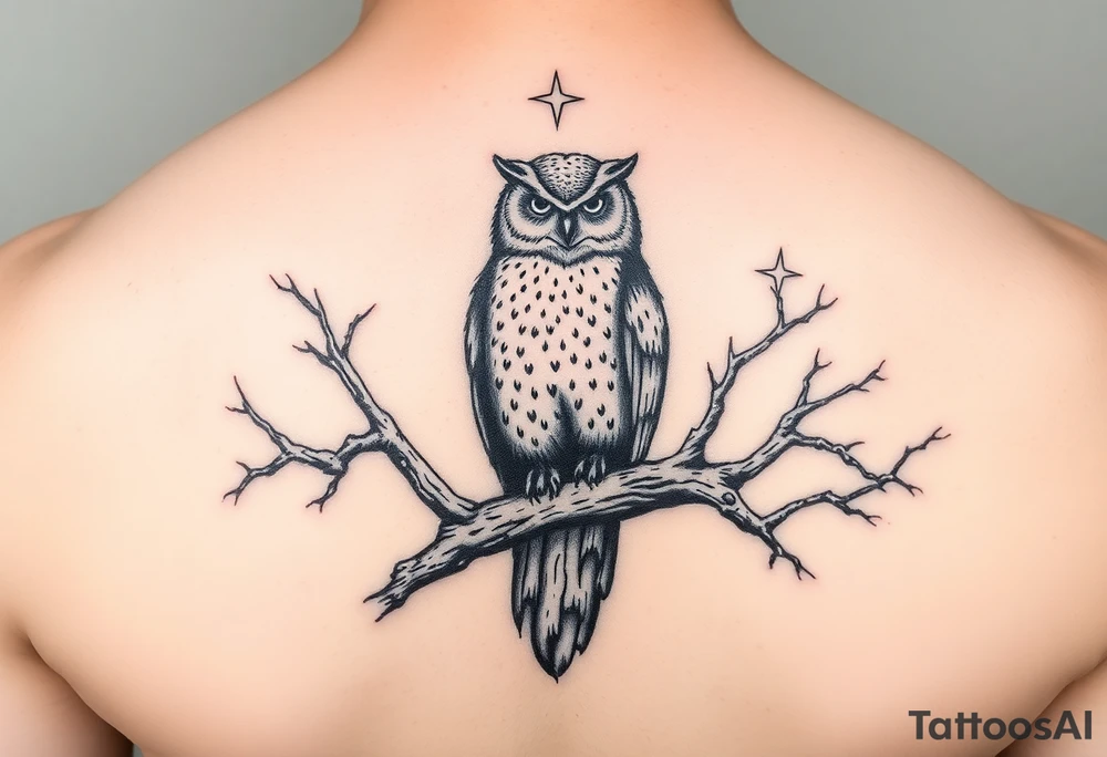 wise owl perched on ancient oak branch under starlit sky tattoo idea wise owl perched on ancient oak branch under starlit sky tattoo idea