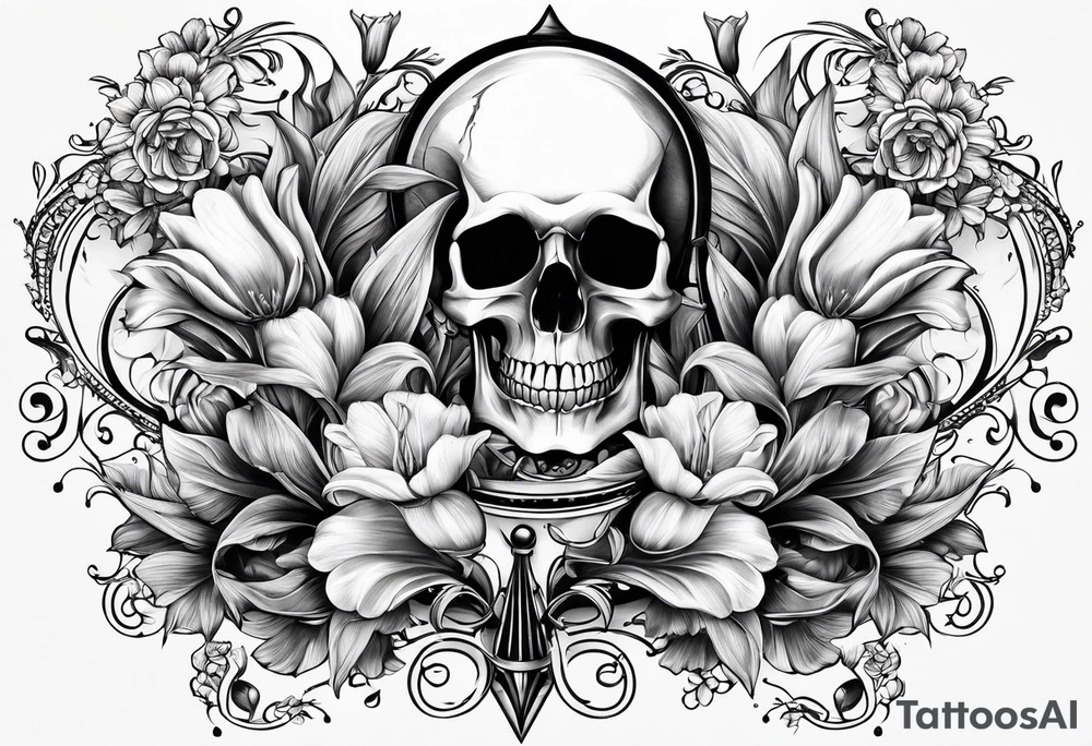 Tulip, Skull, hourglass all separate pieces tattoo idea