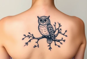 wise owl perched on ancient oak branch under starlit sky tattoo idea