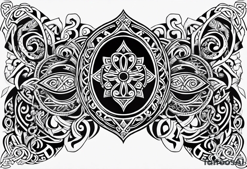 maori mixed with celtic band for around an arm, incorporating the word love tattoo idea