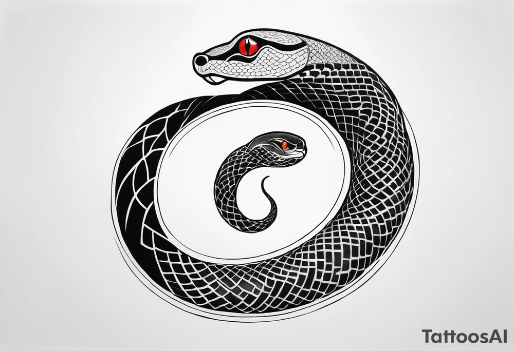Snake tattoo for placement down the spine with the head positioned at the bottom to symbolise a journey of healing with a slight incorporation of yin yang tattoo idea