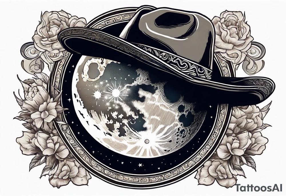 A moon with a cowboy hat tattoo idea