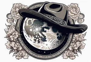 A moon with a cowboy hat tattoo idea