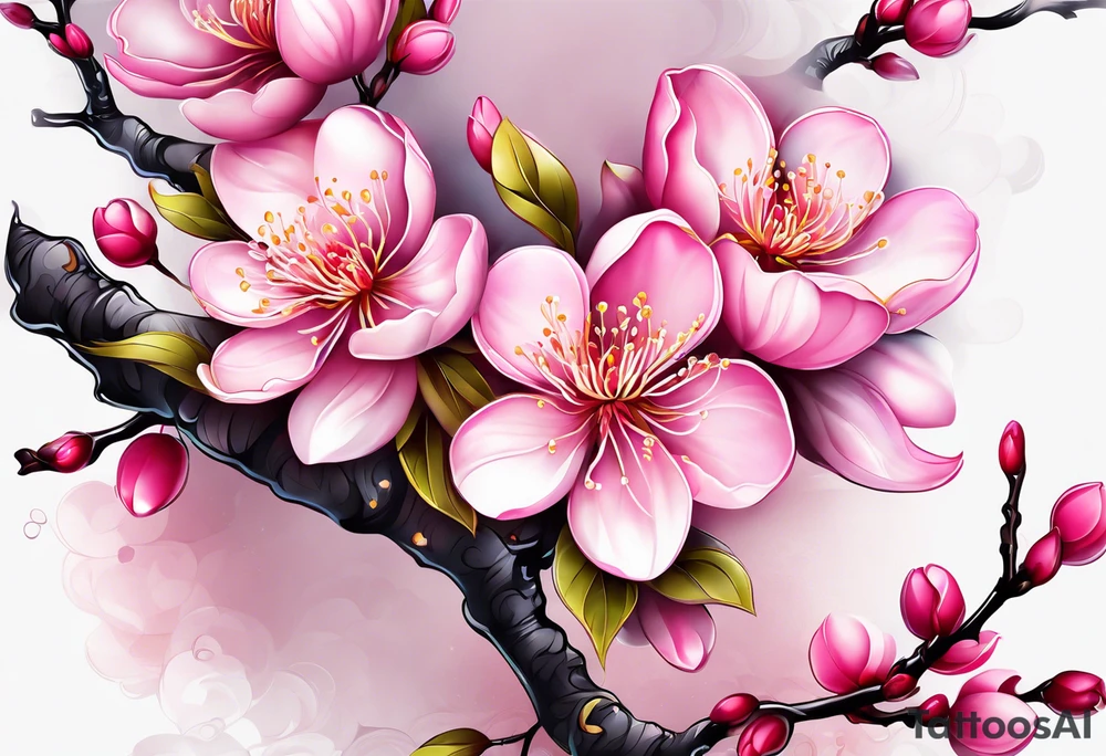 Vibrant, pink plum blossom flowers tattoo idea