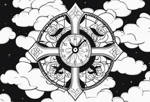 Clouds triple cross kaws flower cross clock tattoo idea