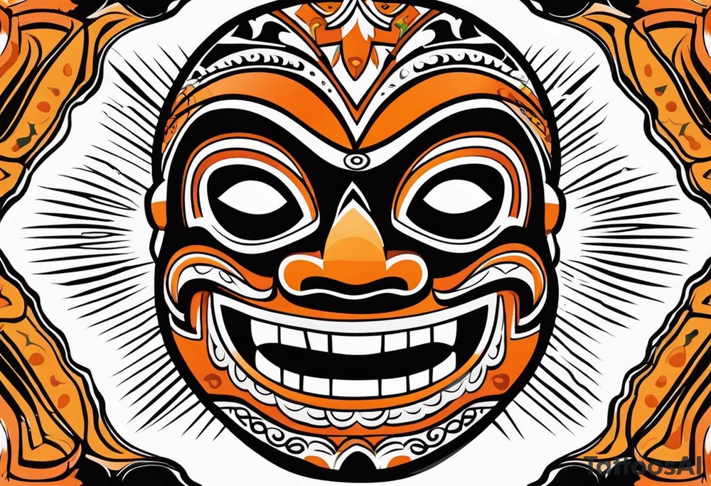 Laughing Mexican mask that is orange and black simplistic tattoo idea